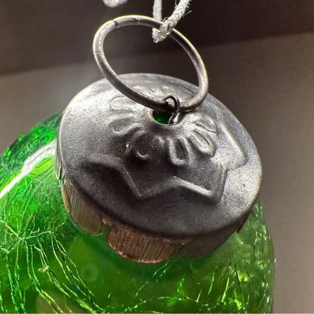 Antique German Kugel green crackle glass drop hand made